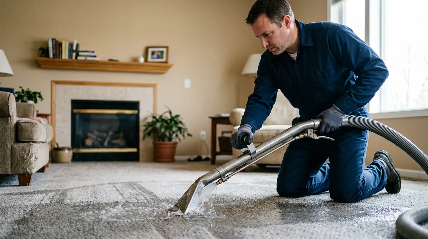 Water damage restoration technician working near Crewe, VA